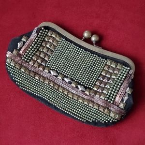 Metallic Beaded Chico's clutch purse
